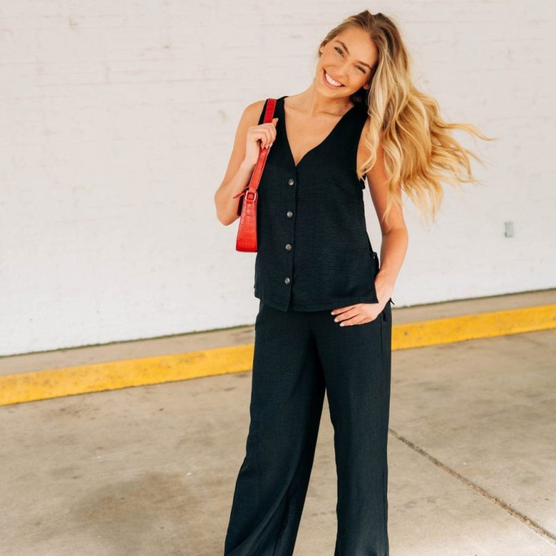 Black Button Down Pant Set