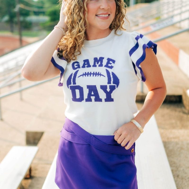 Purple Gameday Ruffle Knit Top
