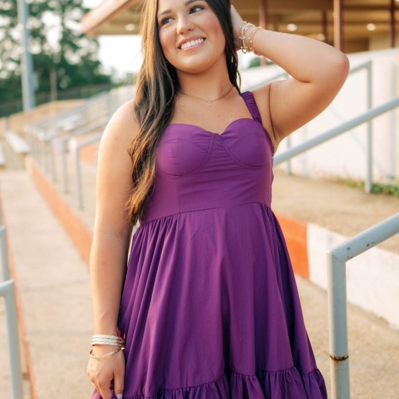 Purple Ruffle Hem Bustier Mini Dress