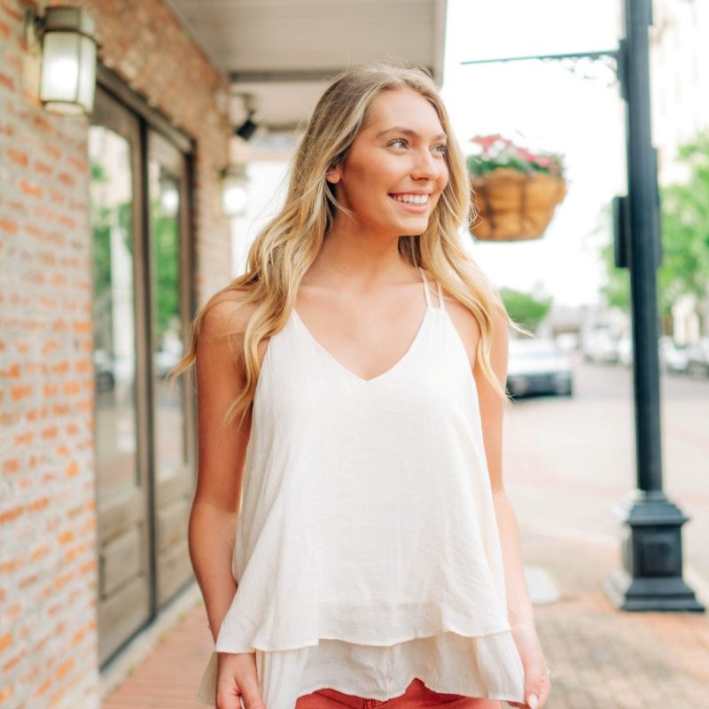Cream Textured Double Layer Cami