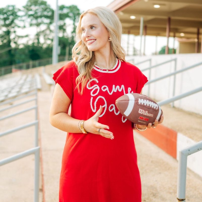 Red Gameday Tinsel Knit Dress