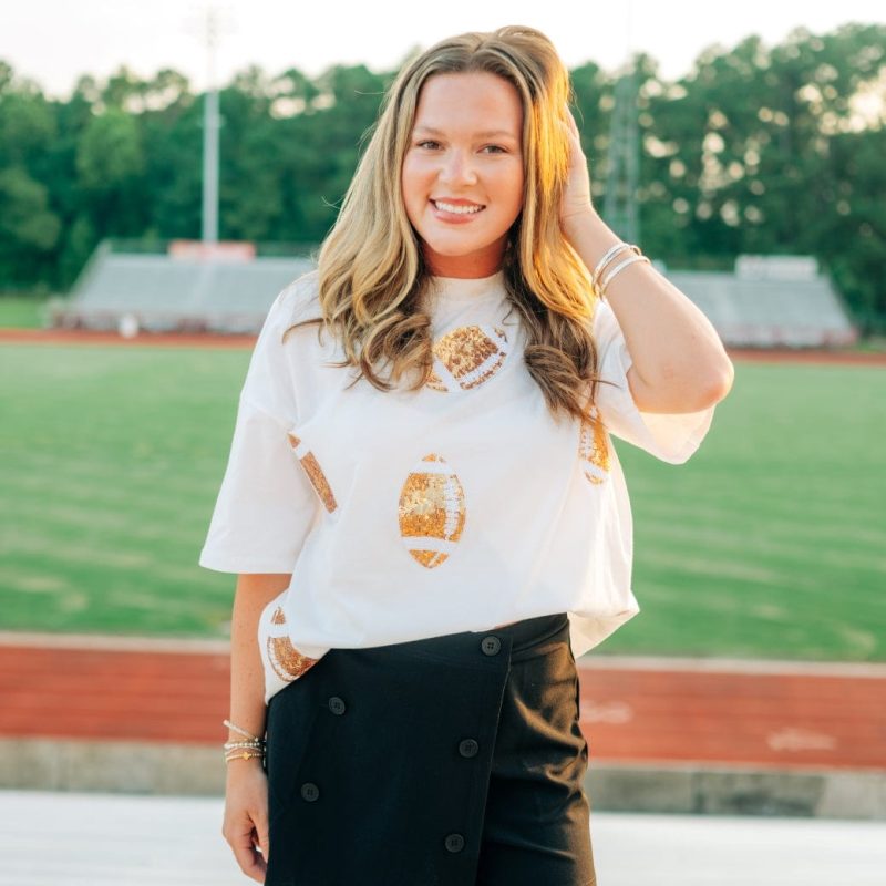 White Sequin Multi Football Patch Tee