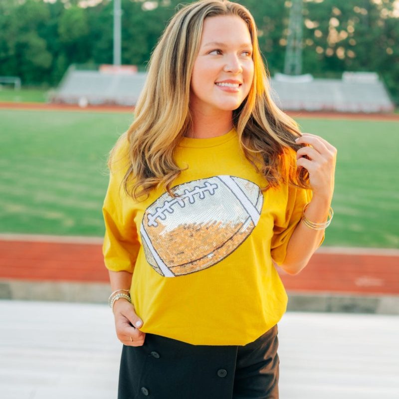 Mustard Sequin Football Patch Tee