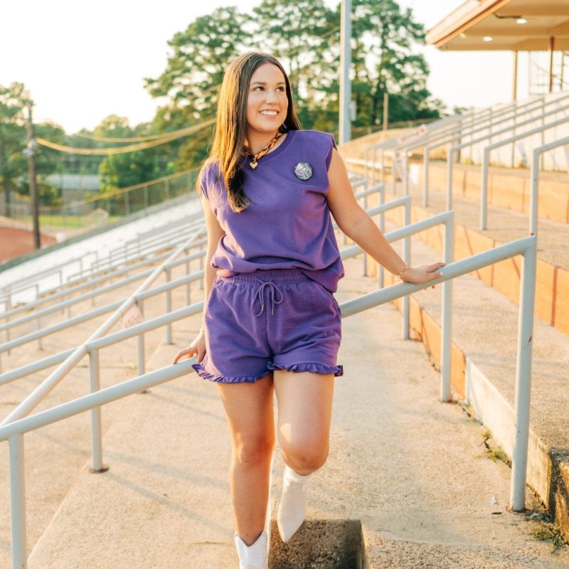 Purple Ruffle Trim Short Set