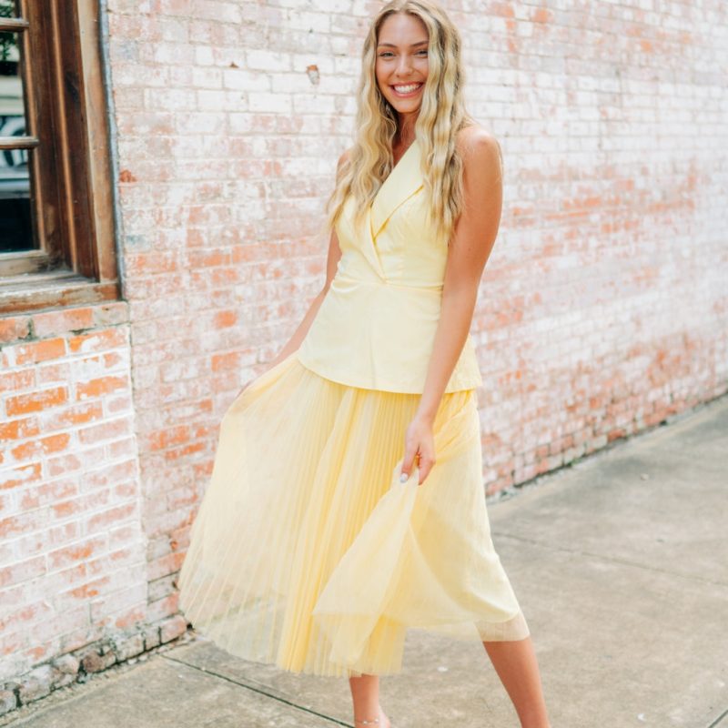 Yellow Vest Mesh Midi Dress