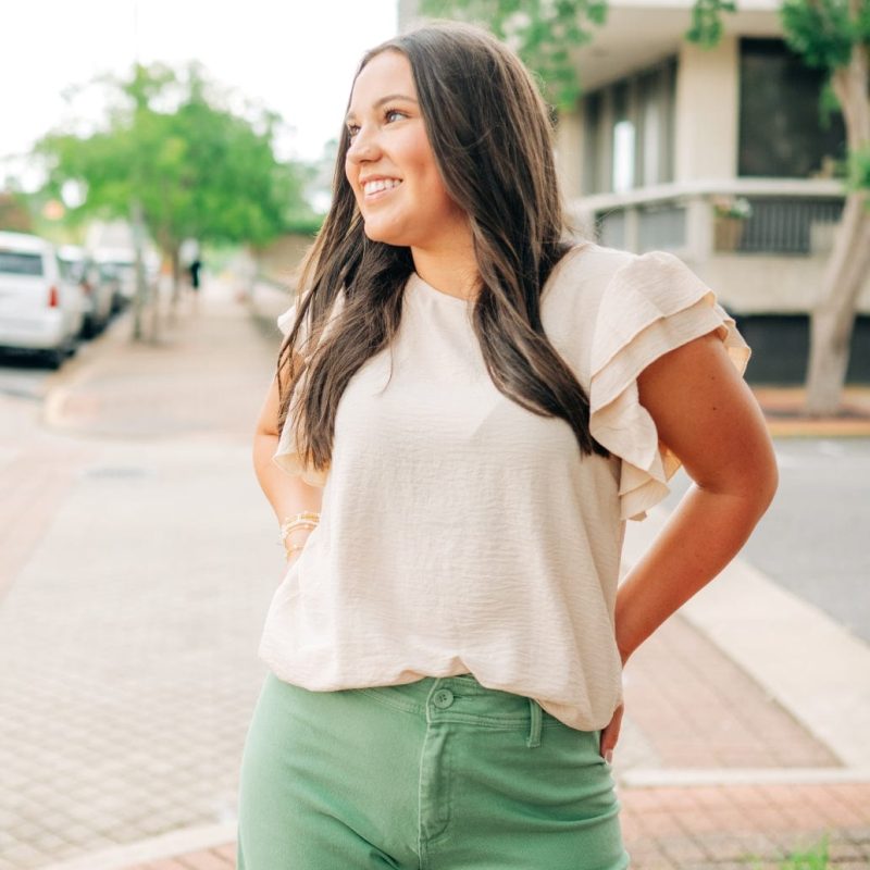 Beige Ruffle Short Sleeve Blouse