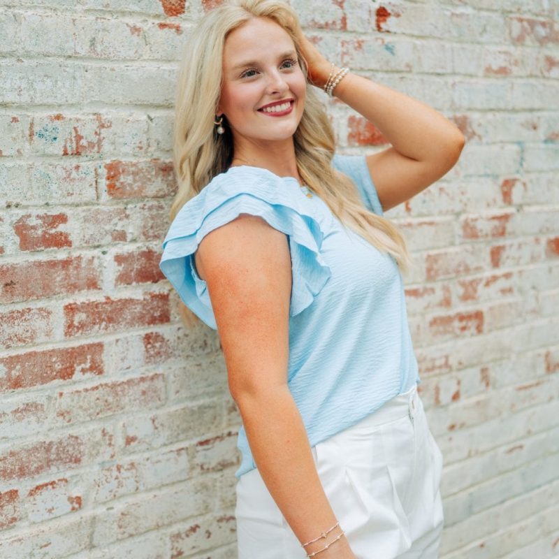 Baby Blue Ruffle Short Sleeve Blouse