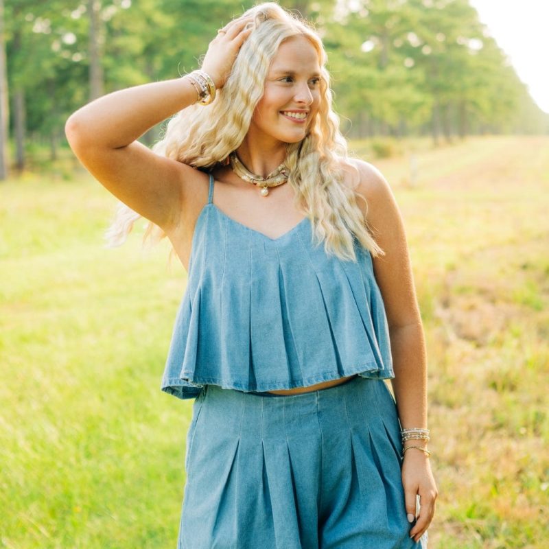 Denim Pleated Skort Set