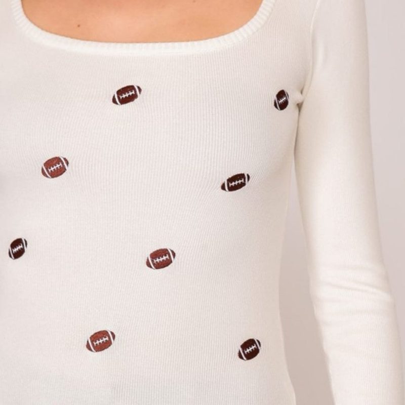 White Football Embroidered Longsleeve Top