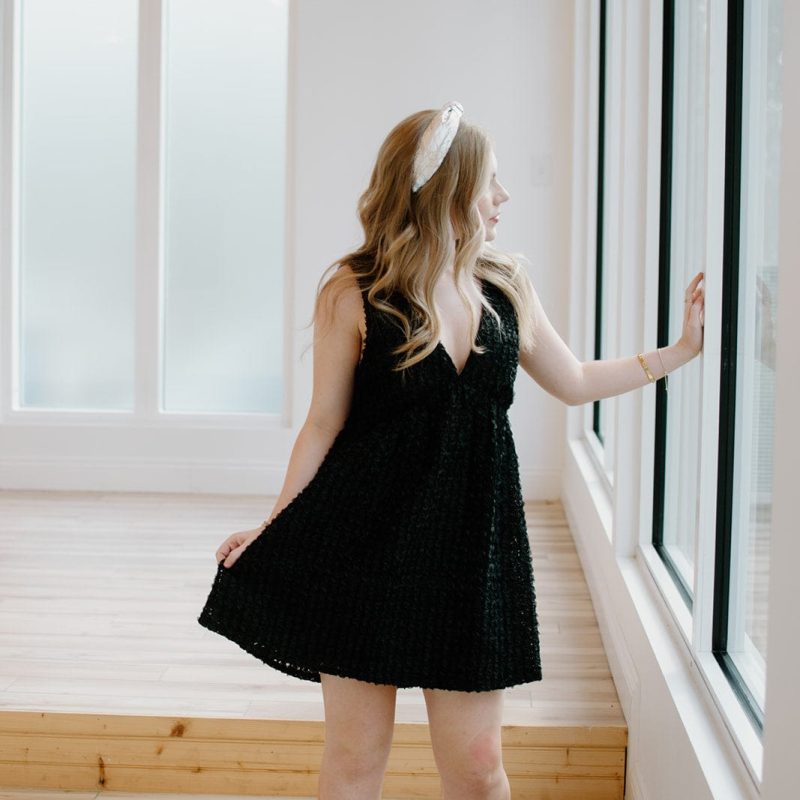 Black Textured Sleeveless Mini Dress