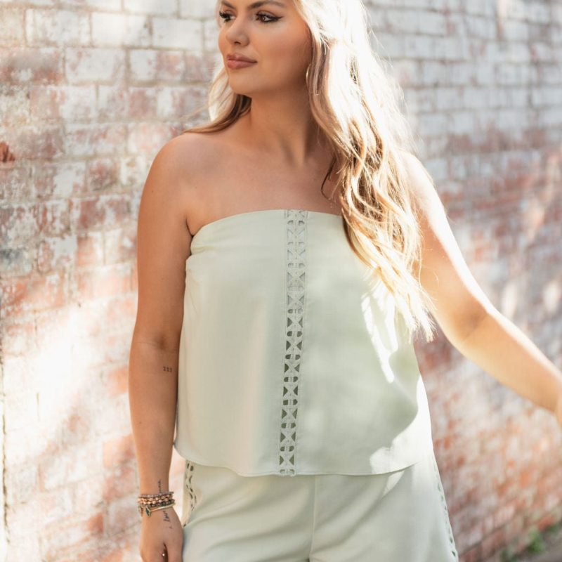 Mint Lace Trim Tube Top & Short Set
