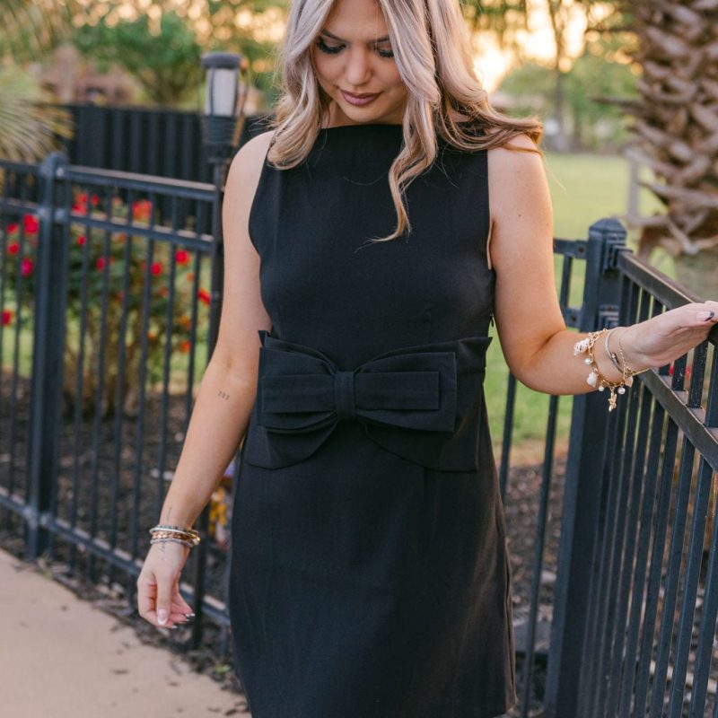 Black Sleeveless Bow Detail Mini Dress