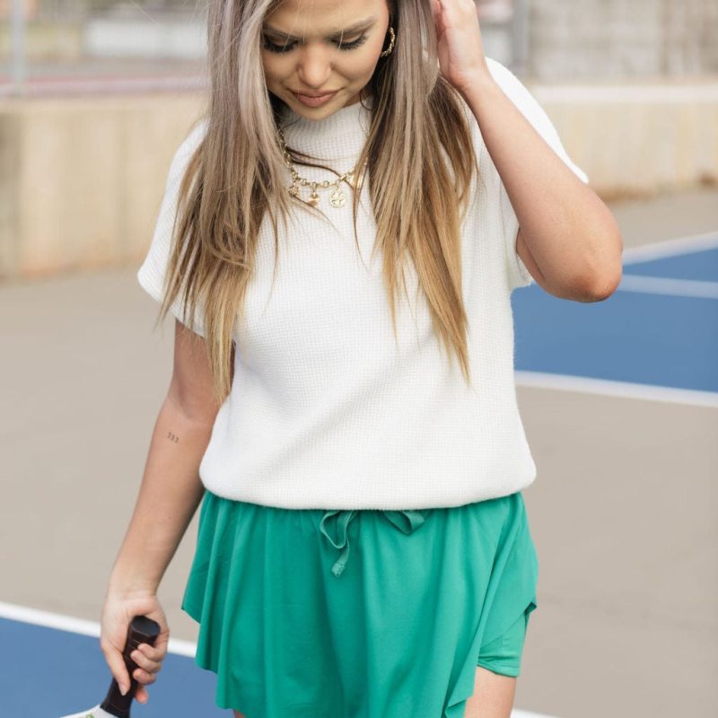 White Banded Bottom Knit Top