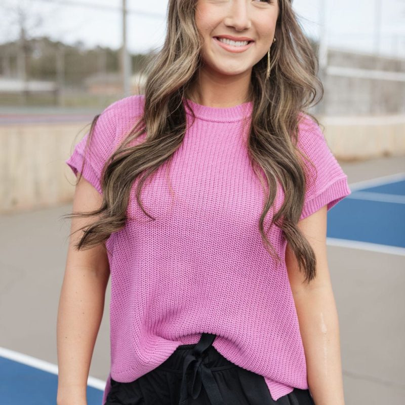 Pink Oversized Short Sleeve Knit Top