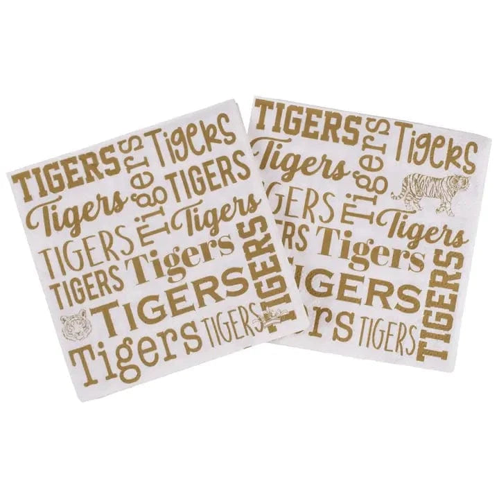 Tigers White & Gold Cocktail Napkins
