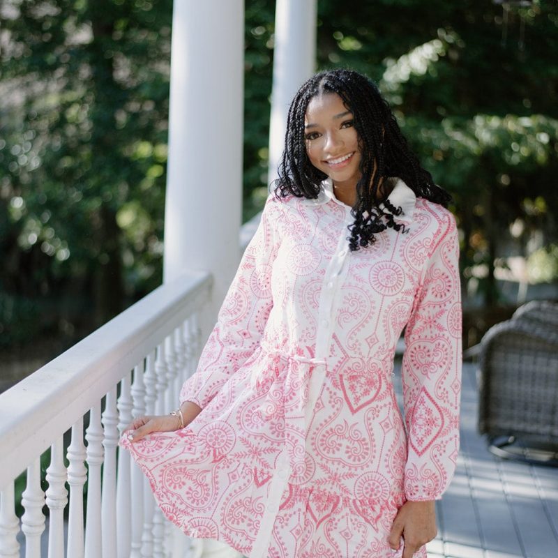 Pink Embroidered Button Up Dress